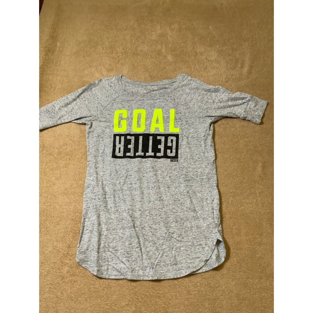 Justice Girls 14 Gray Neon‎ Yellow Black Goal Getter Half Sleeve Athletic Top